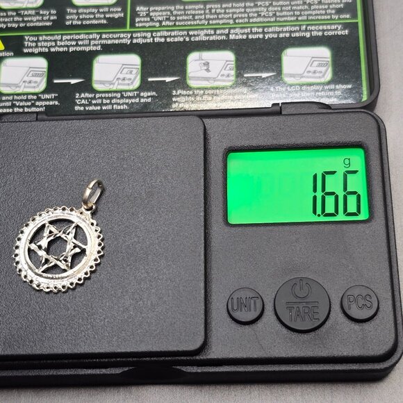 925 Sterling Silver Star of David Filigree Circle Pendant 1" Diamond Cut" - Picture 6 of 7